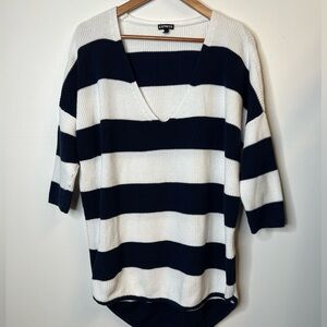 Express Stripe V-neck Knit Sweater, L